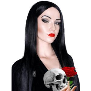 ALLAURA Compatible with Morticia Wig  32" Long Straight Black Wig for Women  Ideal for Cher Costume, Witch Look, 70s Disco, Halloween, Morticia Addams Cosplay, Glam Party, Retro or Gothic Outfits