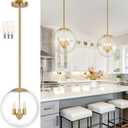 Bagood 14" Globe Pendant Light Contemporary Globe Pendant Lights Kitchen Island 3 Light Gold Mid Century Pendant Light Clear Glass with Brass Finish Adjustable Hanging Light Fixture for Dining Room