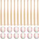 Libima 24 Pcs Mini Baseball Bats Mini Foam Sports Balls 8" Unfinished Wood Ball Bats 2" Foam Baseballs Small Party Favors for Sports DIY Craft (Wood Color,White)