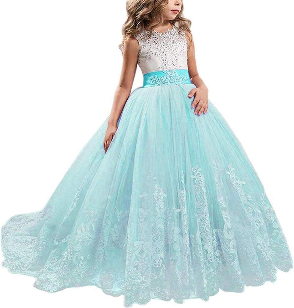 TTYAOVO Girls Embroidery Princess Dress Wedding Birthday Party Long Tail Prom Gowns (14-15 Years)