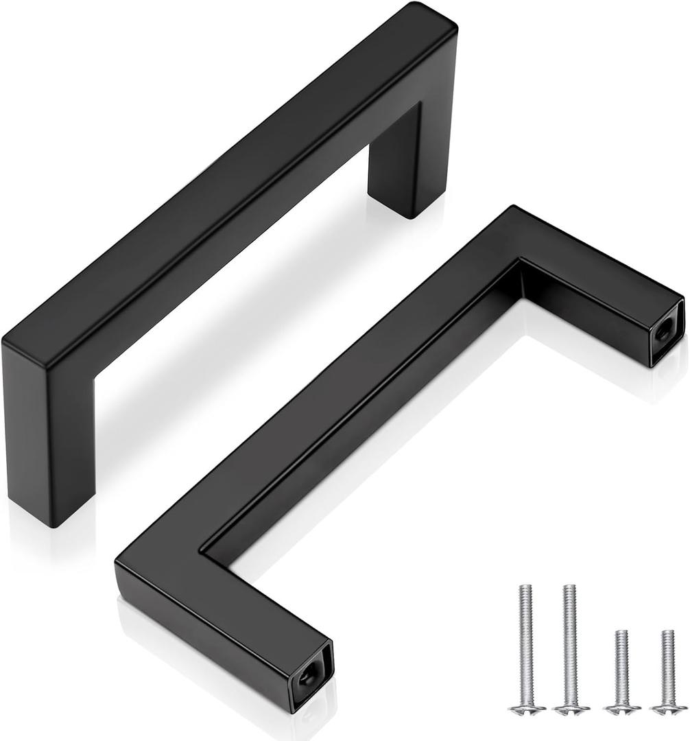 102mm (4") Center to Center Matte Black Stainless Steel Cabinet Handles 10 Pack - Kitchen Drawer Pulls & Dresser Knobs, Durable Cabinet Hardware