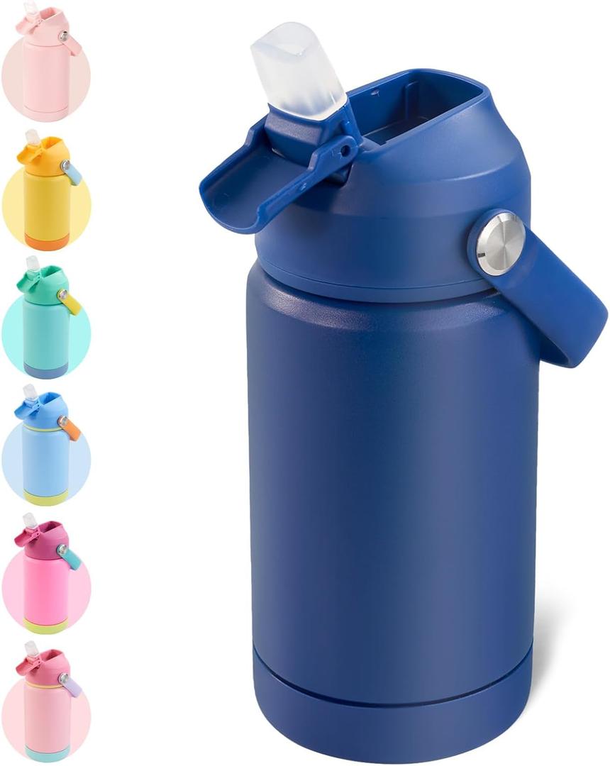 Kerilyn 12oz Kids Water Bottle, Stainless Steel Insulated Water Bottle For Kids, Toddler Cup With Straws Leak-proof, Kids Water Bottles For School Boys Girls, BPA Free, Blue