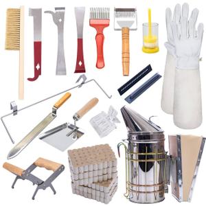 POLLIBEE 22 Pcs Beekeeping Tools, Bee Hives Starter Kit Beekeeping Supplies, Equipment with Bee Smoker for Beekeeping, Necessary Bee Hive Tools for Beginners and Beekeepers