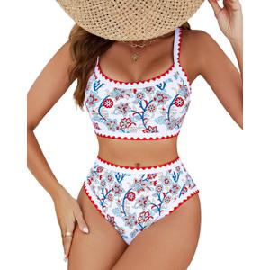 MELYUM High Waisted Bikini Sets for Women Floral Two Piece Bathing Suit Tummy Control Swimsuits Modest Swim Suits 2025 Teens (X-Large)