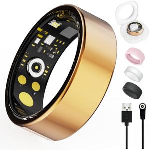 Smart Ring For Women Men, Health Tracker with Heart Rate/Blood Oxygen/Blood Pressure/Sleep Monitoring/Step Counting, IP68 Waterproof Fitness ring, No App Fees for iPhone & Android (Rose Gold, 13#)