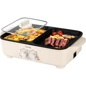 2 pack Food Party Hot Pot Electric Grill 2 in 1 Korean BBQ Grill Indoor Smokeless Hotpot Pot Electric Cooker Shabu Shabu Pot Non Stick (Small)