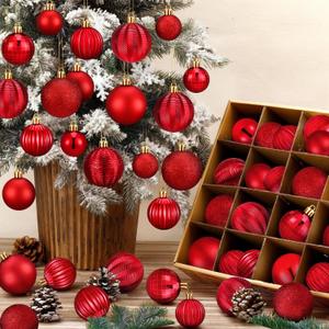 64 Pcs Valentines Day Ball Ornaments Matt Glitter Red Ornament for Tree 1.6/1.97/2.4 Inch Shatterproof Hanging Valentines Decoration for Tree Home Wreath Holiday Indoor Decor
