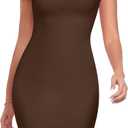 Qaffier Summer Dresses for Women Sexy Mini Dress Ribbed Knit Fitted Square Neck Bodycon Party Club Tank Dresses (Large, Coffee)