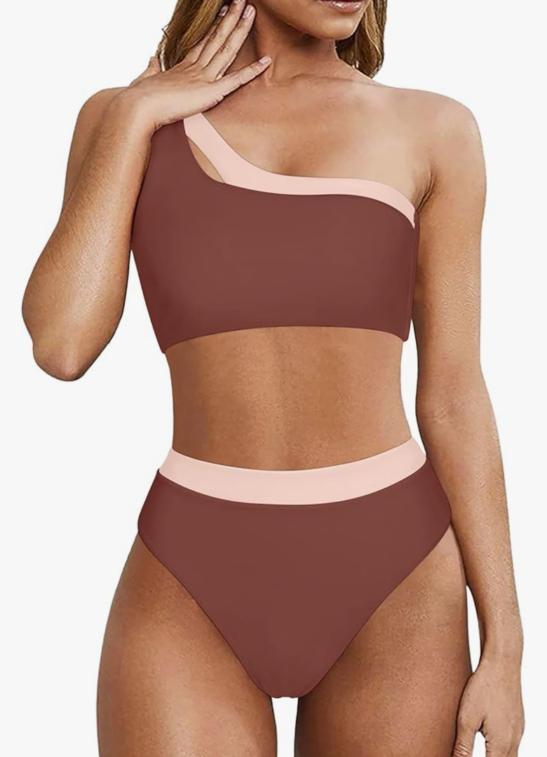 MOOSLOVER Women Cutout One Shoulder High Waisted Bikini High Cut Two Piece Swimsuits, Size M