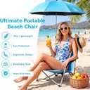 Folding Beach Chair for Adults with UPF 50+ Umbrella, Lightweight Low Beach Chair with Mesh Back,300lbs Capacity Portable Camping Chair with Carry Bag for Outdoor Lawn Camping Concerts (2 Pack)
