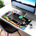 Astronaut and Alien Trippy Desk Mat,Large Gaming Mouse Pad,Non-Slip Rubber Base Mousepad with Stitched Edges,Waterproof Mouse Mat Desk Pad for Work, Game, Office (31.5x15.7 in)