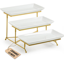 LAUCHUH 3 Tier Serving Stand Porcelain Serving Platter Tier Serving Trays with Collapsible Sturdier Rack, Serving Dishes and Platters for Valentine's Day, Christmas, Entertaining, Gold, 12 Inch