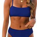 ANRABESS Womens Bikini Sets, High Waist Tummy Control Swimsuits,Ribbed Textured 2 Piece Bathing Suits,Cheeky Beach Swimwear (Blue, M)