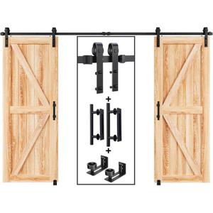 EaseLife 12 FT Double Sliding Barn Door Track and Handle Hardware Kit,Basic J Pulley,Slide Smoothly Quietly,Easy Install (12FT Track Kit for 33"~36" Wide Double Door)