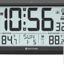 Atomic Clock Wall with Indoor/Outdoor Temp, Battery Operated Digital Wall Clock with 10.5" Large LCD Display, 330ft Range Desk Table Clock with Alarm, DST, Calendar for Living Room Bedrooms, Black