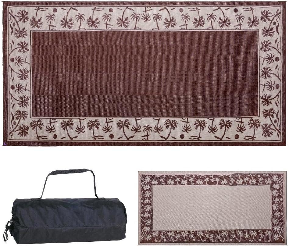 Stylish Camping 209187 9-feet by 18-feet Reversible Mat, Plastic Straw Rug, Large Floor Mat for Outdoors, RV, Patio, Backyard, Picnic, Beach, Camping - Palm Tree Mat (Brown/Beige), 9'x18'
