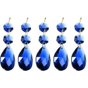 PATIKIL Clear Crystal Teardrop, 5 Pack 38mm Chandelier Prisms Parts Hanging Beads with 14mm Octagonal Bead for Chandeliers Decoration, Dark Blue