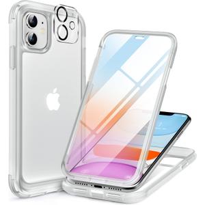 Miracase Glass Series for iPhone 11 Case 6.1 inch, Upgraded Full-Body Rugged Phone Bumper Case Cover with Built-in 9H Tempered Glass Screen Protector and Camera Protector, Matte Clear