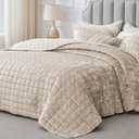 BEDELITE Velvet Quilt Set Queen Size - Luxury Velvet Comforter Bedding Set 3 Pieces, Soft Cozy Shiny Urban Taupe Oversized Bedspread Coverlet for All Seasons with 2 Pillow Shams