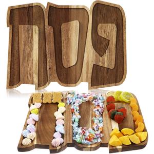 Passover Seder Plate 15.7x11.8x0.8 Inch Acacia Wood Serving Dish Pesach Decorative Charcuterie Board Tableware for Jewish Dinner Passover Supplies