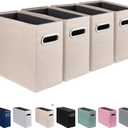 4 Pack Letter Size File Storage Box Collapsible, Fabric Hanging File Folders Organizer, Portable Office Document Holder with Metal Handle, Smooth PVC Rails, Beige