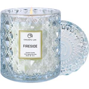 Chloefu LAN Smokey Fireside Scented Candle Gifts for Men Cashmeran Leather Candles for Home Scented, 55 Hours Long Burning, 8.1 Ounce Premium Soy Wax