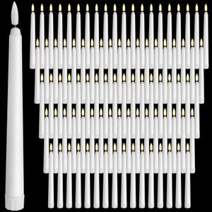 Baquler 100 Pcs 8.5 Inch Flameless Taper Candles Battery Operated Taper Candles Bulk LED Flickering White Candlesticks for Wedding Church Table Centerpiece Halloween Christmas Party Decor