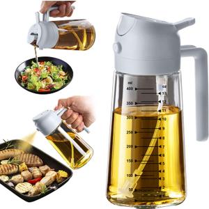 TrendPlain 16oz/470ml Glass Olive Oil Sprayer for Cooking  2 in 1 Olive Oil Dispenser Bottle for Kitchen Gadgets and Air Fryer Accessories, Salad, BBQ - Ash
