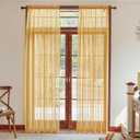 Gold Kitchen Tiers Half Window Sheer Curtains Rod Pocket Linen Look Texture Drapes for Kitchen Bathroom Small Windows, Size 83"x52", 4 Panels