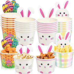 WorldBazaar Easter Snack Cups for Kids Paper Bowls Ice Cream 24 Sets Disposable Easter Party Supplies Treat Food Container Holiday Decorations Bunny