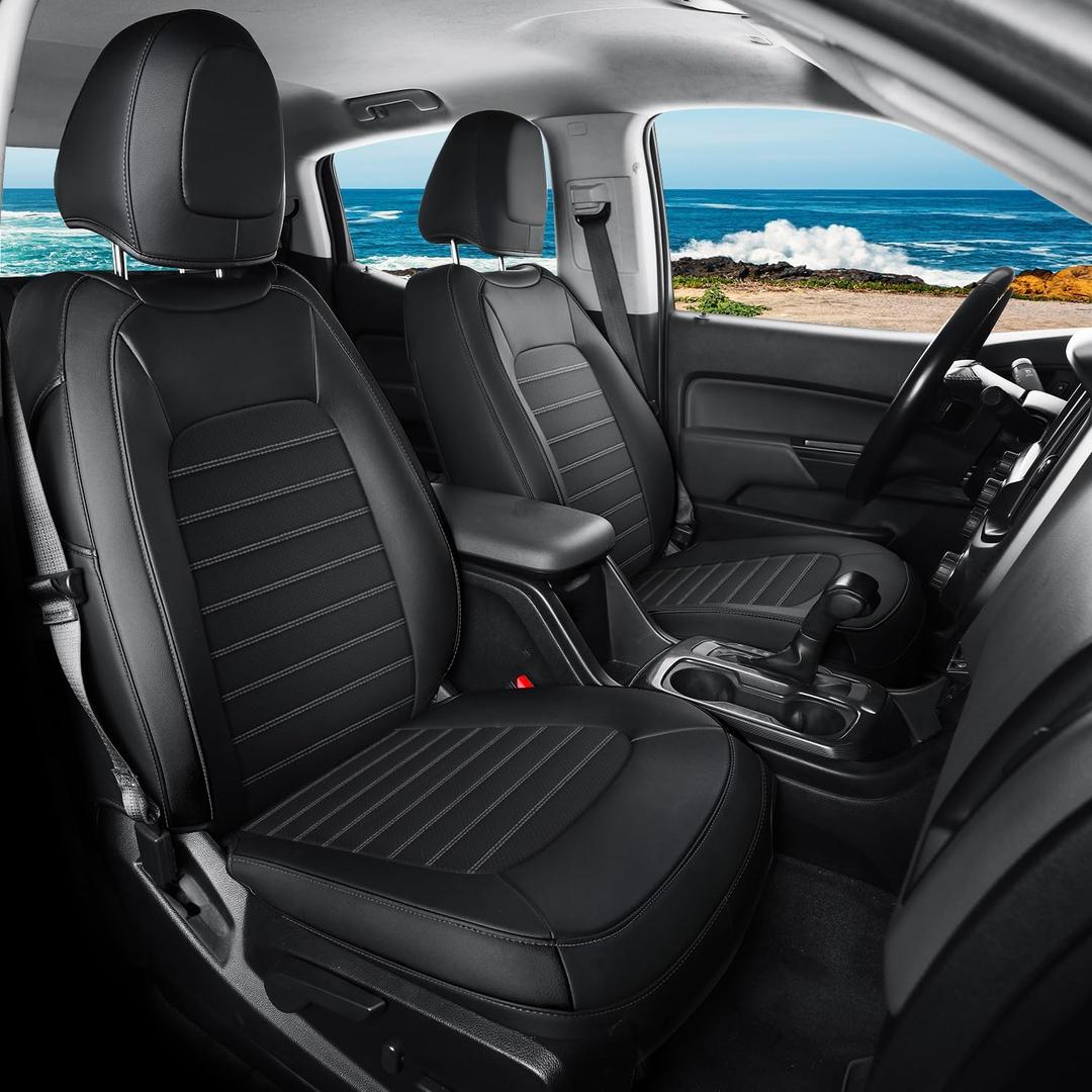 Colorado Seat Covers, Custom fit for 2015-2022 Chevy Colorado Crew Cab Z71 LT ZR2 Work Truck(Full Set, Black&Gray)
