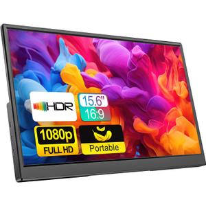 Portable Monitor 15.6 Inch 1080P FHD USB-C HDMI Ultra-Slim Travel Monitor with Kickstand & Speakers, IPS Gaming Display Screen Extender for Laptop PC Mac Phone PS Xbox Switch