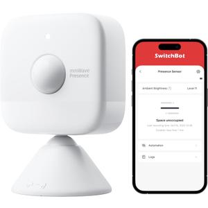 SwitchBot Smart mmWave Radar Motion Sensor, Bluetooth Presence Sensor with Dynamic Detection & Zone Positioning, Compatible with Alexa, HomeKit & Apple Home via SwitchBot Hub, 2-Year Battery Life