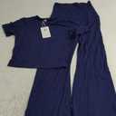 COPYLEAF Two Piece Lounge Sets for Women Fold Over Flare Pants Short Sleeve Crop Top Y2k Outfits Matching Set Tracksuit, XS