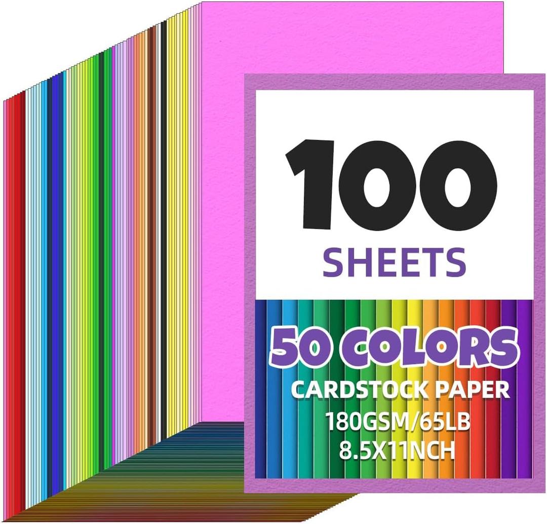 100 Sheets 8.5 x 11 Colored Cardstock, Assorted Colored Cardstock 50 Colors 180GSM/65LB Multicolor Construction Paper for DIY Crafts, School Supplies,Party Decorations (Mix color 100Pcs)