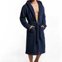 DudeRobe Men's Robe Hooded TERRY Bath Robe for Men with Pockets | Soft, Comfy Mens Bathrobe from Shark Tank, L/XL Navy Blue