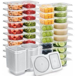 QCQHDU Snack Containers with Lids, 4.4 oz Small Plastic Snack Boxes 2 Compartments for Portion Control and Meal Prep Lunch Food Sauce Containers for On-the-Go Meal, Camping, Travel, Office, 30 Sets