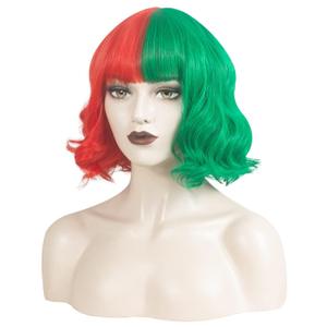 WeKen Half Red and Green Wig for Women Cosplay Halloween Costume Synthetic Wigs for Christmas Carnival Party