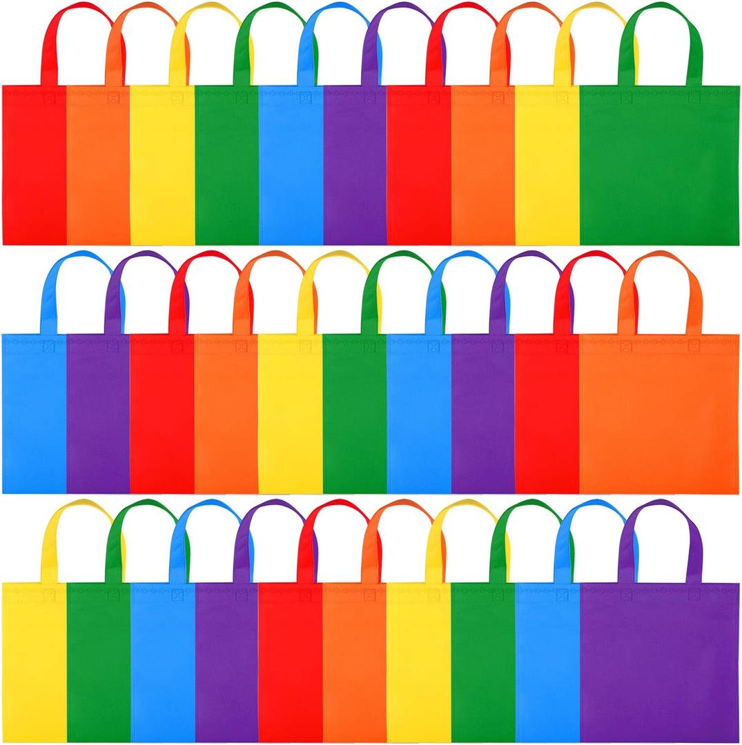 Elcoho 30 Pack Non-woven Tote Bags with Handles 9.89.8 Inch Reusable Goodie Treat Bags Bulk Party Favor Gift Bags for Birthday Wedding Party Supplies