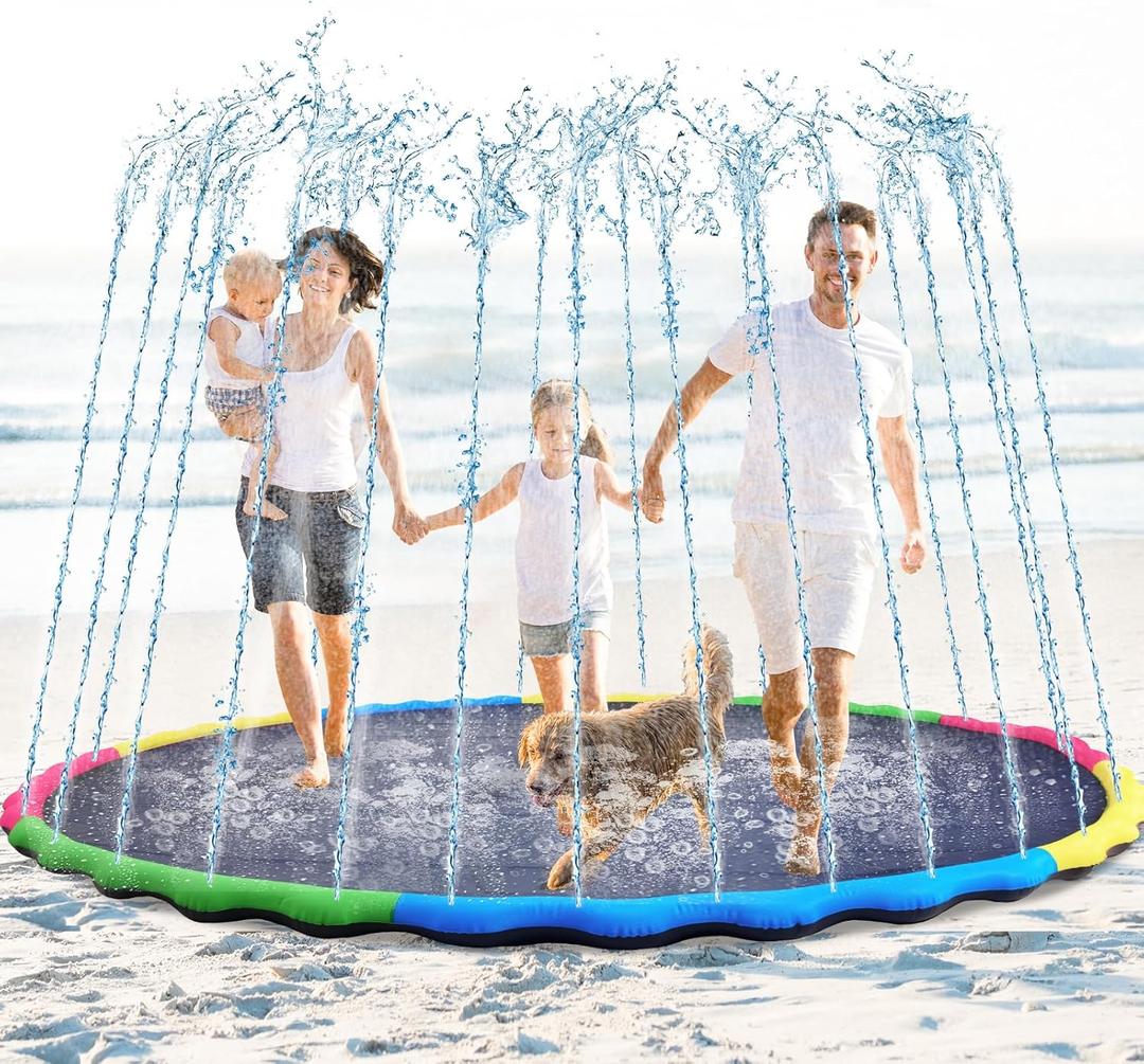 Lewtemi 8 ft Giant Nonslip Splash Pad 96" for Adult Kids and Dog, Thicken Sprinkler Pool Summer Outdoor Water Playmat for Backyard, Fun Backyard Fountain Pad(Cute)
