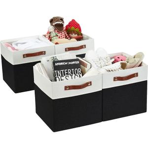 DECOMOMO Fabric Cube Storage Bins - Storage Baskets for Shelves, Cube Storage Organizer for Kallax and Cubbies (Black & White, 13 Inch Cube) - 4 Pack