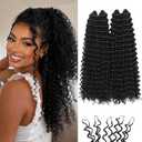 Miracle Knots Feather Crochet Hair (Jerry Curl) - 14" Hand-Tied Synthetic Extensions, 120 Strands Soft Cotton Core Glue-Free Knotless Hair Pieces (Natural Black)