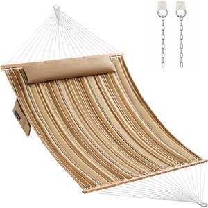 Double Quilted Hammock with Hardwood Spreader Bars and Pillow