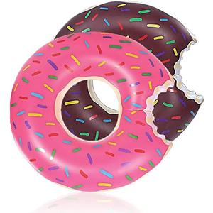 DMAR Donut Pool Float - Donut Tube & Ring for Beach & Pool (Set of 2 Pink & Brown 23.4in)