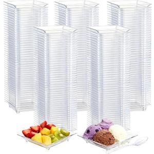 210 Pcs Mini Square Dessert Plates 2.4 x 2.4 Inch Small Lightweight Appetizer Dish Disposable Transparent Plastic Plates for Dessert Cake Salad Tastings Serving Wedding Party