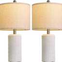 PoKat 20.75" Stone-Like Farmhouse Ceramic Table Lamps Set of 2 for Bedroom, White Bedside Lamps for Night Stands, Matte-Textured Decor Nightstand Table Lamps for Living Room End Table White