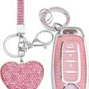 for Nissan 4 Buttons Key fob Cover with Diamond Heart Keychain, Car Accessories TPU for Rogue SL Ariya FWD Pathfinder X-Trail Sentra SV 2023 2024 2025 285E3-7LA6A, Silver Pink