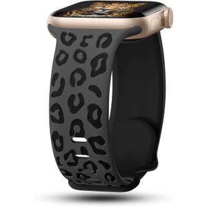 CreateGreat Engraved Leopard Bands Compatible with Apple Watch Band 40mm 41mm 38mm 42mm 44mm 45mm 46mm 49mm Women, Silicone Cheetah Designer Strap for iWatch Series 10 9 8 7 6 5 4 3 2 SE Ultra