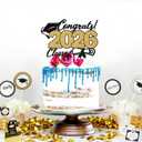 Congrats Class of 2026 Cake Topper, Congrats Grad Cake Decor, So Proud of You/You Did It, 2026 Senior High School College Graduation Party Decorations Black and Gold Glitter