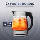 Elite Gourmet EKT-602 Electric BPA-Free Glass Kettle, Cordless 360 Base, Stylish Blue LED Interior, Handy Auto Shut-Off Function  Quickly Boil Water For Tea & More (1.8 Quarts, Stainless Steel/Glass)